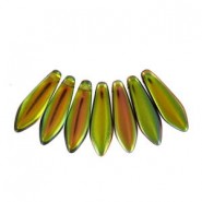 Czech Glass Daggers beads 5x16mm Crystal magic green